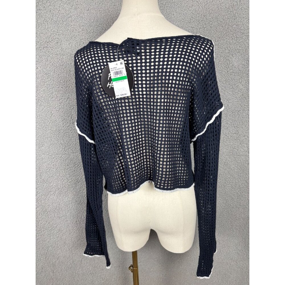 Planet Heart Juniors'  Women's Open-Knit Long-Sleeve Novelty Sweater Large NWT's - Picture 6 of 8